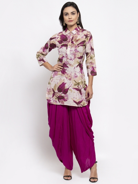 

Jompers Women Purple & Beige Printed Kurta with Dhoti Pants