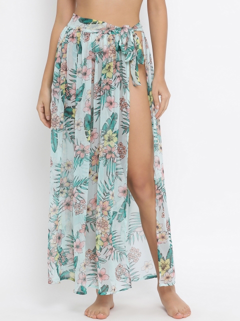

Clovia Women Green & Pink Floral Printed Semi-Sheer Cover-Up Maxi Skirt