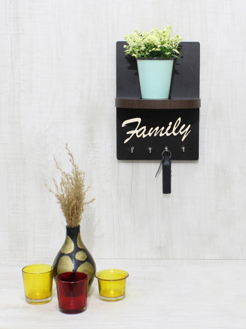 

RANDOM Coffee Brown Solid Laminated Wood Wall Shelf with Keyholders