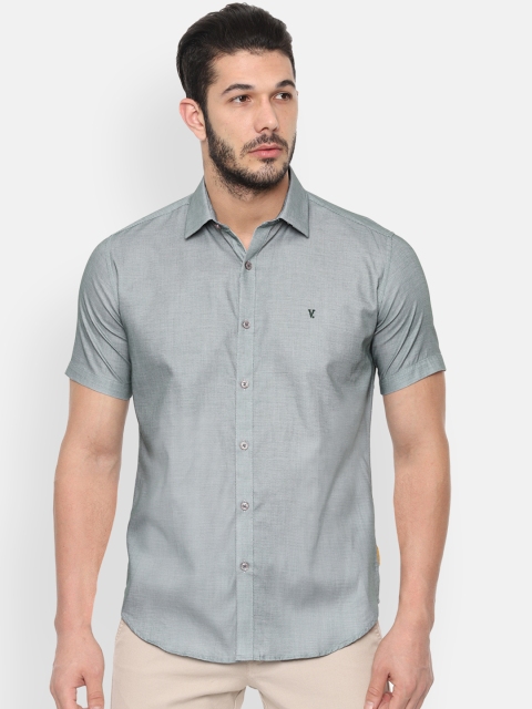 

V Dot Men Grey Slim Fit Self Design Casual Shirt