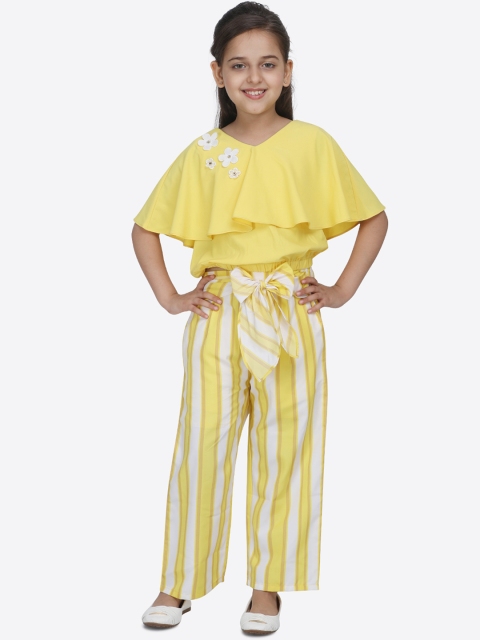 

CUTECUMBER Girls Yellow & White Solid Top with Trousers