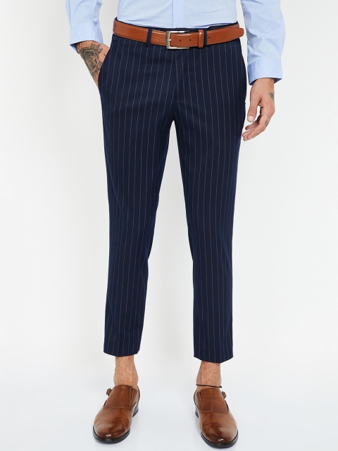 

CODE by Lifestyle Men Navy Blue Slim Fit Striped Regular Trousers