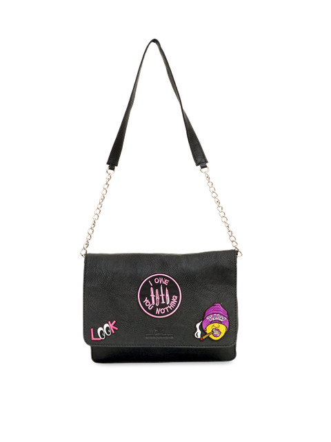 

Pink Potato Black & Pink Printed Leather Sling Bag
