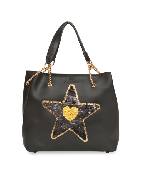 

Pink Potato Black Embellished Handheld Bag
