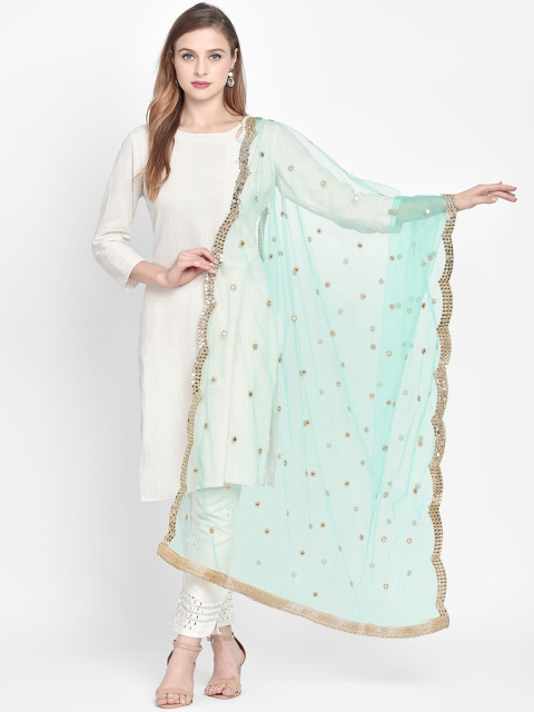 

Dupatta Bazaar Women Sea Green & Gold-Toned Embroidered Dupatta