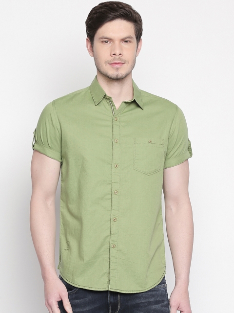 

Mufti Men Green Slim Fit Solid Casual Shirt