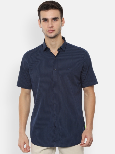 

V Dot Men Navy Blue Slim Fit Striped Casual Shirt