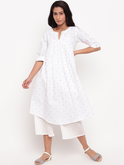 

trueBrowns Women White Printed A-Line Kurta