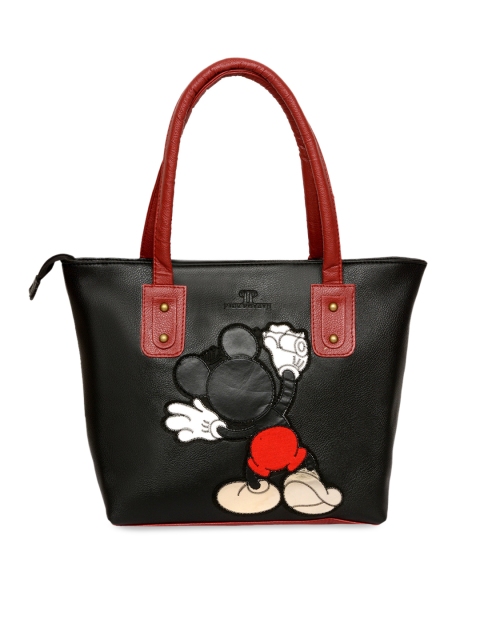 

Pink Potato Black & Red Embellished Leather Handheld Bag