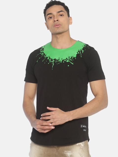 

KULTPRIT Men Black & Green Colourblocked Round Neck T-shirt
