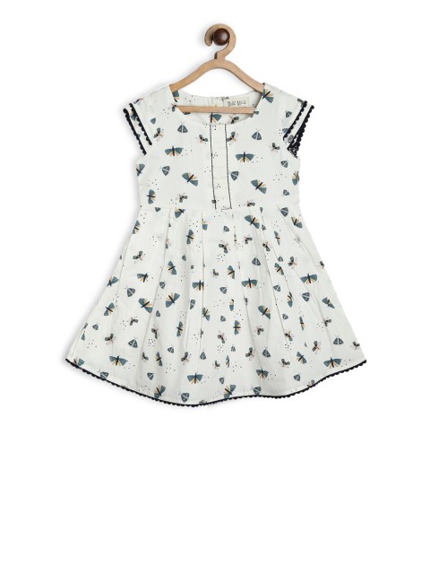 

Bella Moda Girls White & Grey Printed Fit and Flare Dress