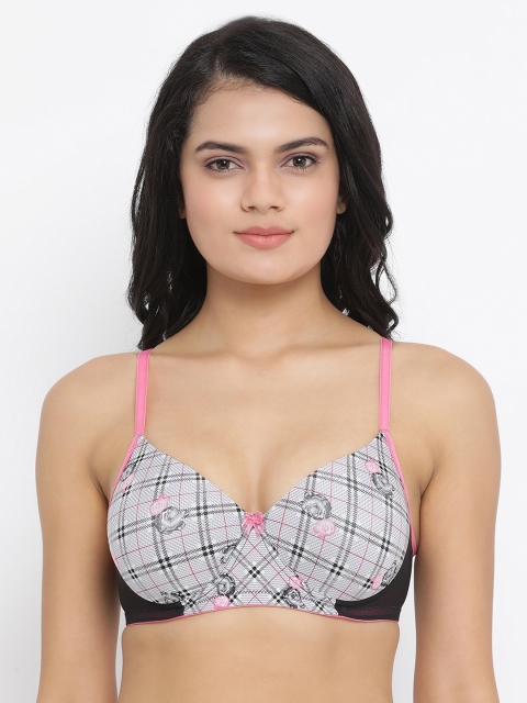

Clovia Grey & Pink Printed Non-Wired Lightly Padded T-shirt Bra BR1737T0132B