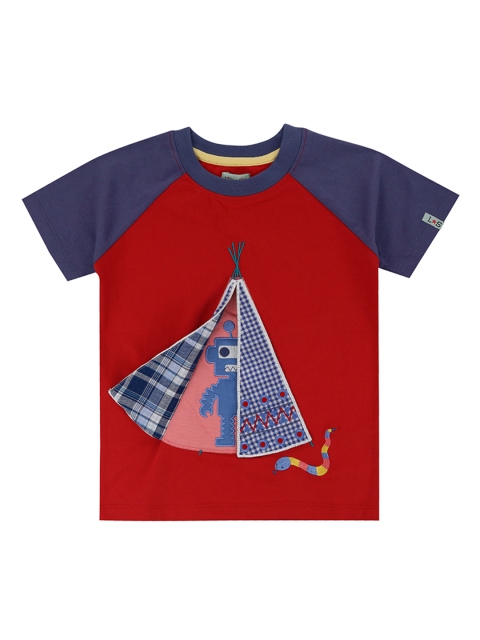 

Lilly and Sid Boys Red Solid Round Neck Organic Cotton T-shirt