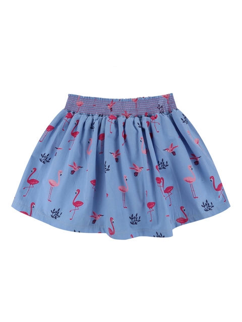 

Lilly and Sid Girls Blue & Pink Flamingo Printed Flared Knee-Length Skirt
