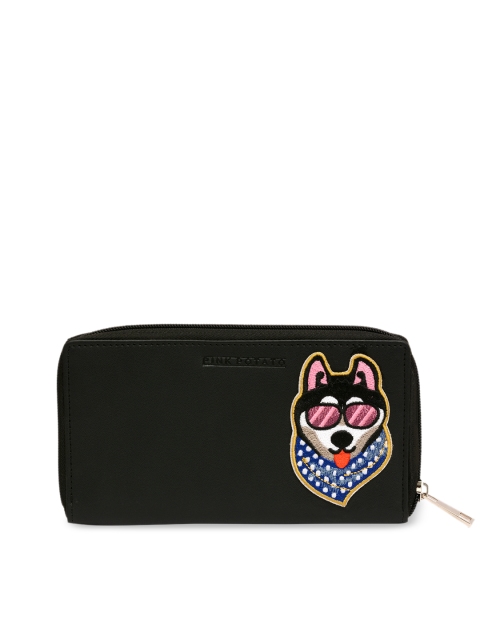 

Pink Potato Women Black Solid Leather Zip Around Wallet