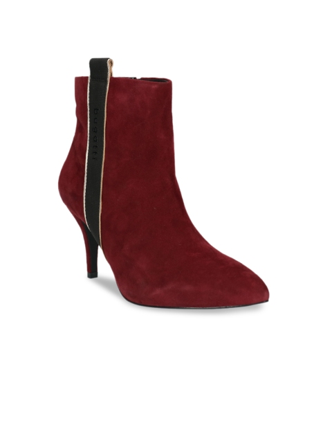 

Bugatti Women Maroon & Black Colourblocked Suede Heeled Boots