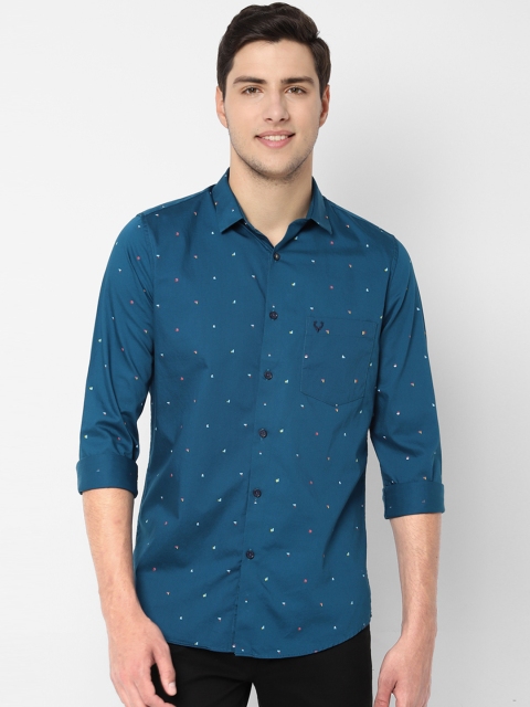

Allen Solly Men Teal Blue & Off-White Slim Fit Printed Casual Shirt