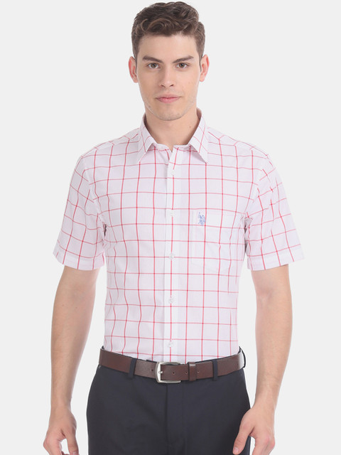 

U.S. Polo Assn. Men White & Pink Regular Fit Checked Formal Shirt