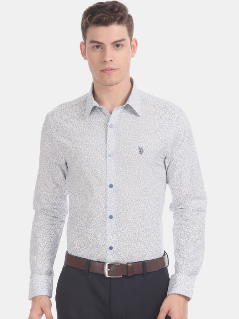 

U.S. Polo Assn. Men White & Grey Regular Fit Printed Formal Shirt