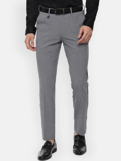 

V Dot Men Grey Skinny Fit Checked Regular Trousers