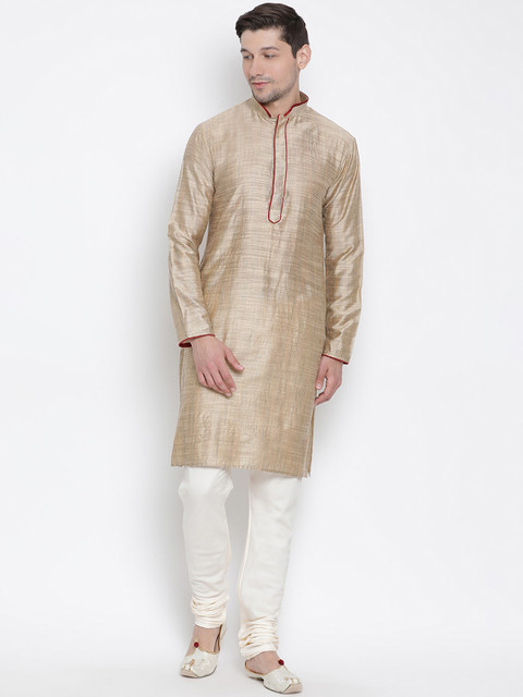 

VASTRAMAY Men Beige & Cream-Coloured Solid Kurta with Pyjamas