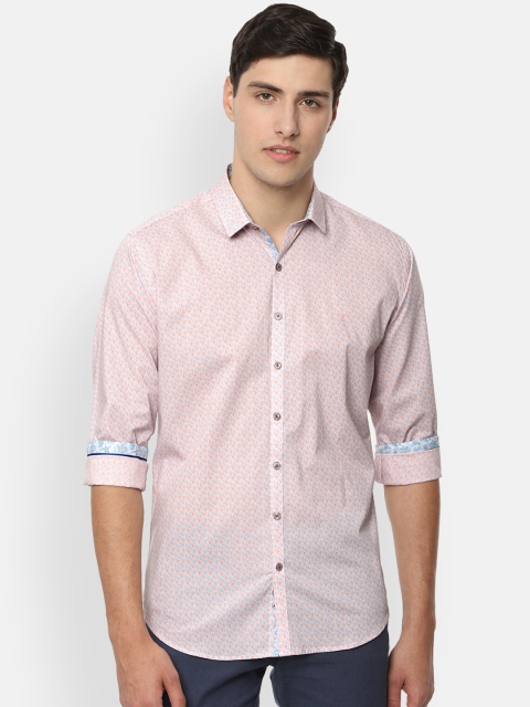 

V Dot Men Peach-Coloured & Blue Slim Fit Printed Casual Shirt