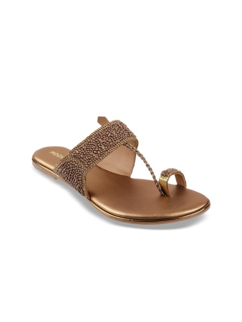 

Mochi Women Gold-Toned Embellished One Toe Flats