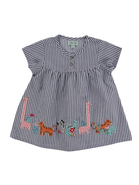 

Lilly and Sid Girls Blue & White Striped Organic Cotton A-Line Sustainable Dress