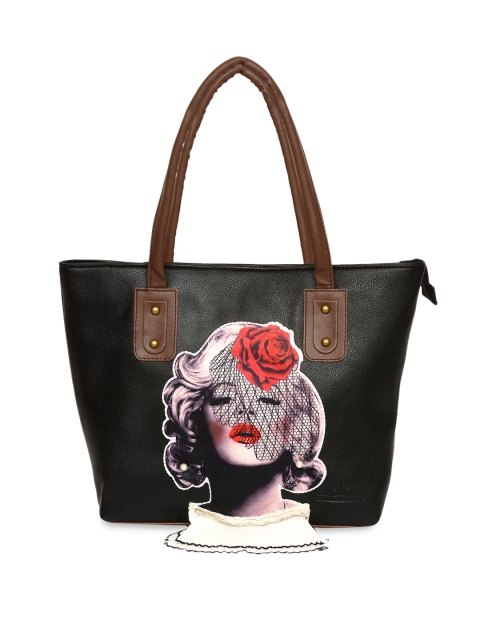 

Pink Potato Black & Red Embellished Leather Handheld Bag
