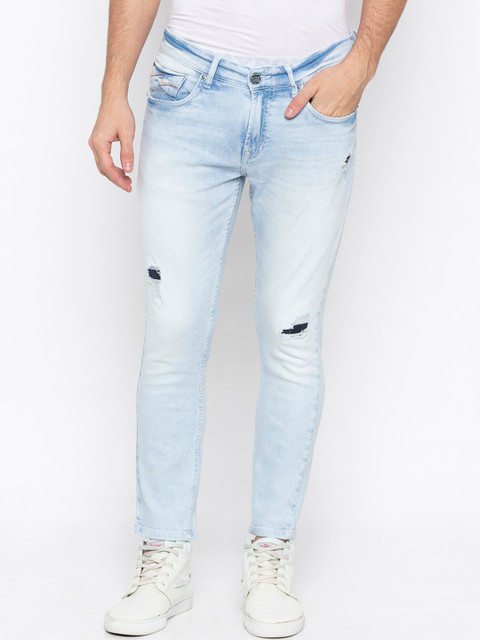 

SPYKAR Men Blue Tapered Fit Mid-Rise Low Distress Jeans