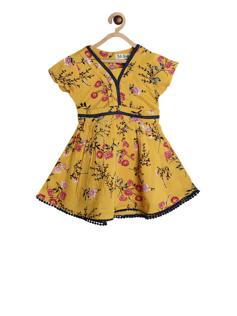 

Bella Moda Girls Mustard Yellow Printed Fit and Flare Dress