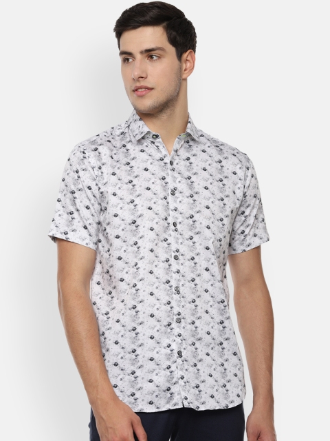 V Dot Men White & Grey Slim Fit Printed Casual Shirt