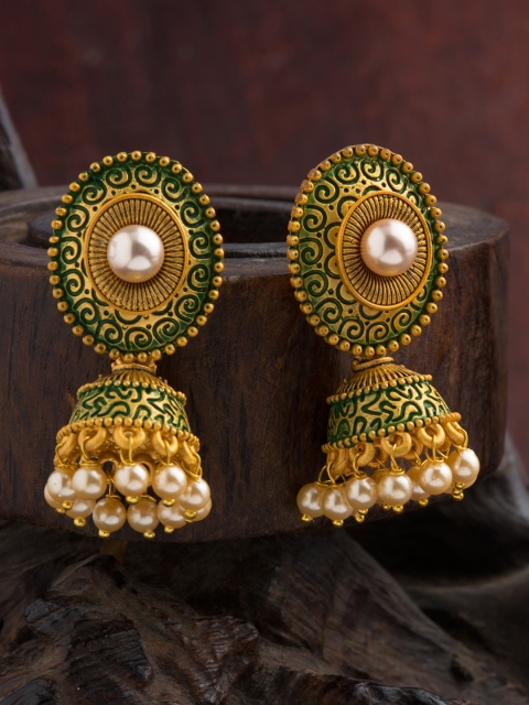 

E2O Green & Gold-Plated Dome Shaped Jhumkas