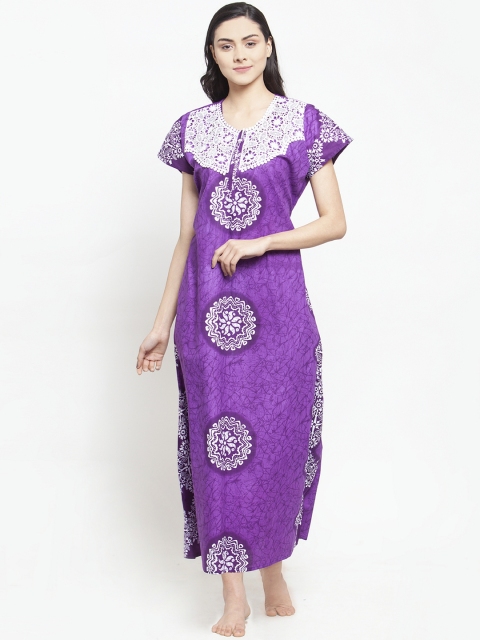 

Secret Wish Purple & White Printed Nightdress
