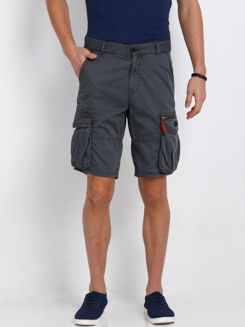 

t-base Men Grey Solid Regular Fit Cargo Shorts