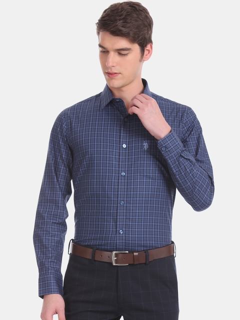 

U.S. Polo Assn. Men Blue Regular Fit Checked Formal Shirt