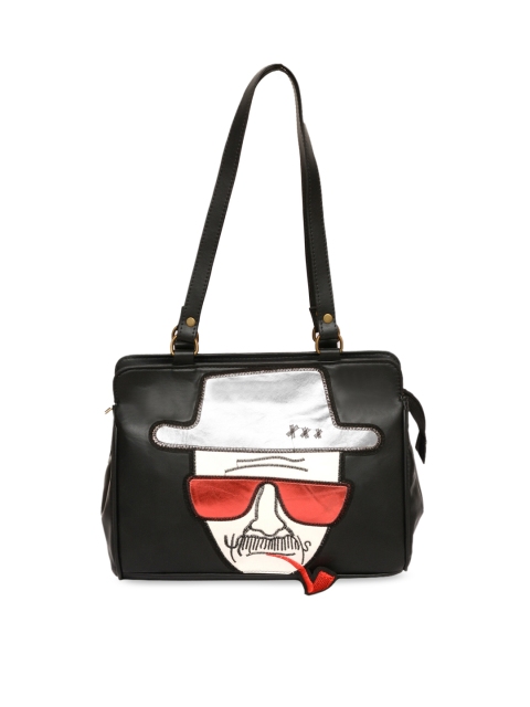 

Pink Potato Black & Red Embellished Leather Handheld Bag