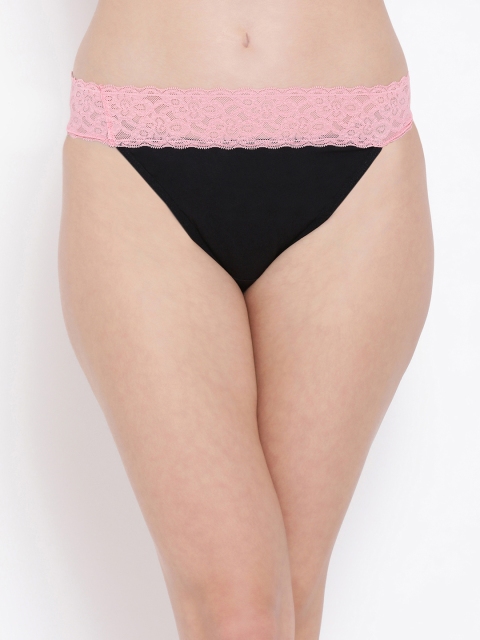 

Clovia Women Black & Pink Solid Thongs With Lace Waist PN3395P22