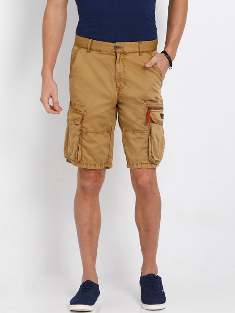 

t-base Men Khaki Solid Regular Fit Cargo Shorts