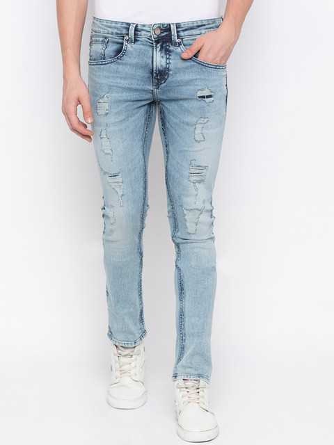 

SPYKAR Men Blue Skinny Fit Low-Rise Highly Distressed Jeans