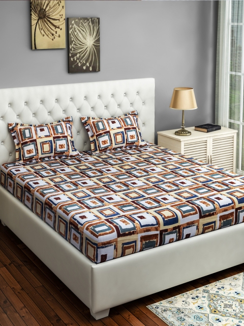 

SWAYAM Off-White & Beige Geometric 144 TC Cotton 1 Queen Bedsheet with 2 Pillow Covers
