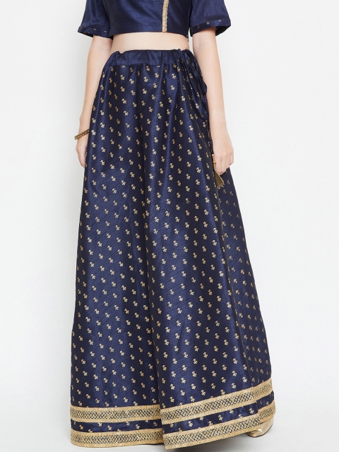 

studio rasa Women Navy Blue & Beige Block Printed A-Line Maxi Bias Skirt