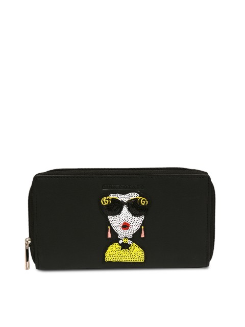 

Pink Potato Women Black Solid Leather Zip Around Wallet