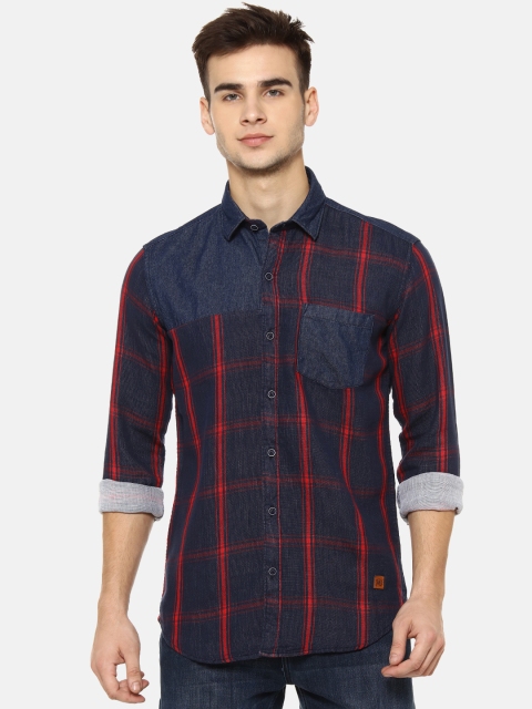 

Campus Sutra Men Navy Blue & Red Regular Fit Checked Casual Shirt