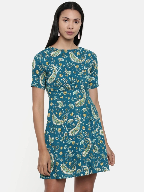 

Chumbak Women Teal Printed Fit and Flare Dress