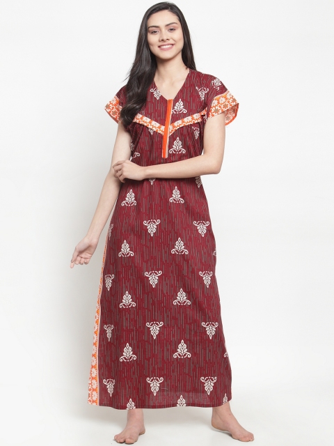 

Secret Wish Brown & White Printed Maternity Nightdress