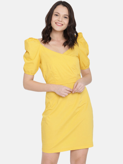 

ISU Women Yellow Solid Wrap Dress