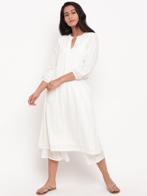 

trueBrowns Women White Striped A-Line Kurta