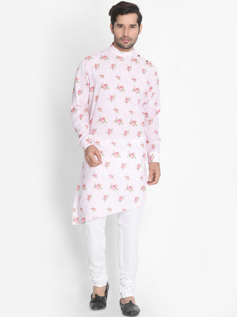 

VASTRAMAY Men Pink & White Printed Kurta with Pyjamas