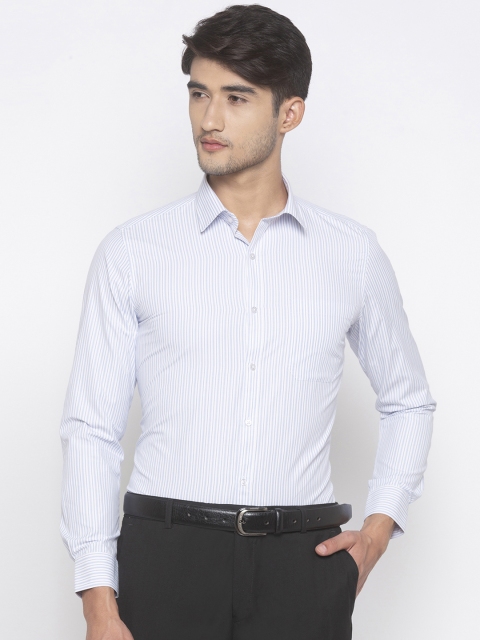 

Globus Men White & Blue Regular Fit Striped Formal Shirt